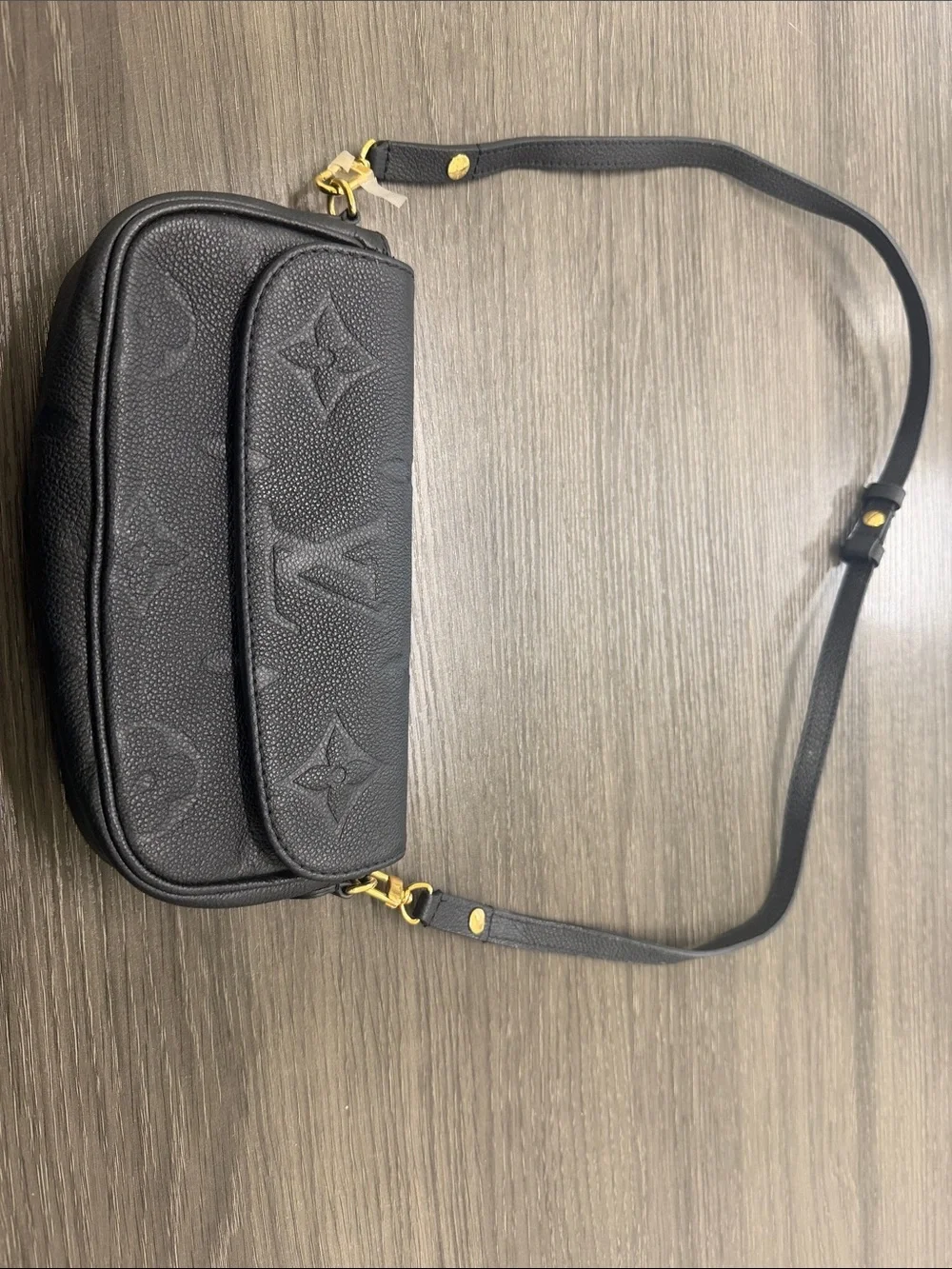 Louis Vuitton Black Monogram Embossed Crossbody Bag with Gold Hardware